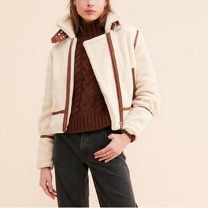 Blank NYC Cream and Brown Teddy Jacket
